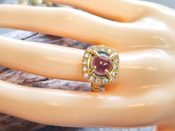 Amethyst Adjustable Ring: Gold Plated, Cubic Zirconia Accents, February Birthstone, Unique Promise Gift