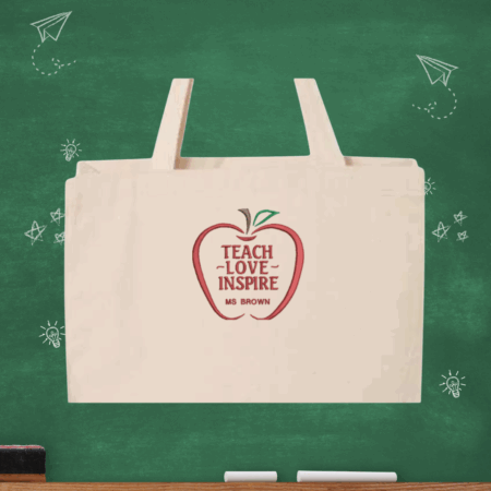 EMBROIDERED Teacher Tote Bag, Canvas Bag, Personalized Tote Bag, Embroidered Tote Bag, Custom Tote Bag, Name Tote Bag. Teacher Tote Bag