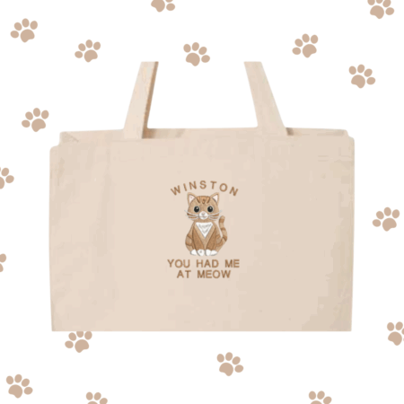 EMBROIDERED Cat Canvas Tote Bag, Canvas Bag, Personalized Tote Bag, Embroidered Tote Bag, Custom Tote Bag, Name Tote Bag