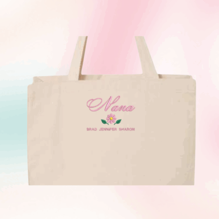 EMBROIDERED Nana And Flower Canvas Tote Bag, Canvas Bag, Personalized Tote Bag, Embroidered Tote Bag, Custom Tote Bag, Name Tote Bag