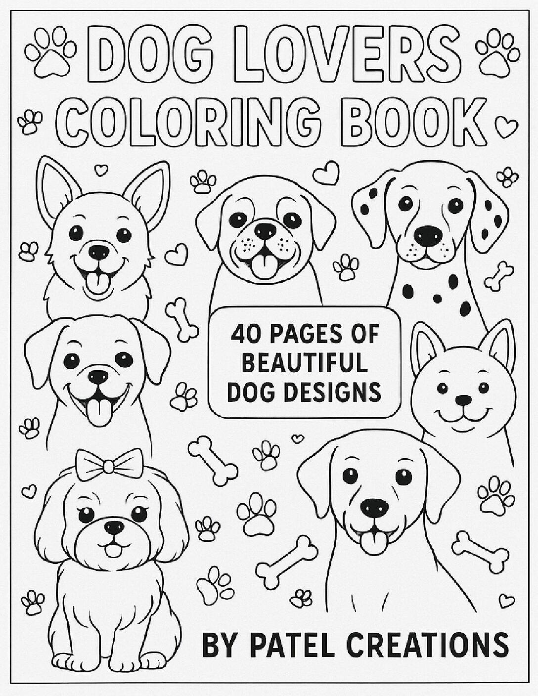 Dog Lovers Coloring Book - 40 Pages of Beautiful Dog Designs - Digital Download
