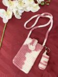 Pink crochet Phone bag with Lipstick Case