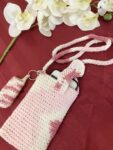 Pink crochet Phone bag with Lipstick Case