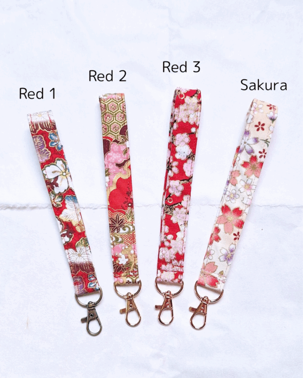 Handmade Wristlet Keychain – Japanese Style Cotton Fabric Strap (Red & Black Designs) | Made in Canada
