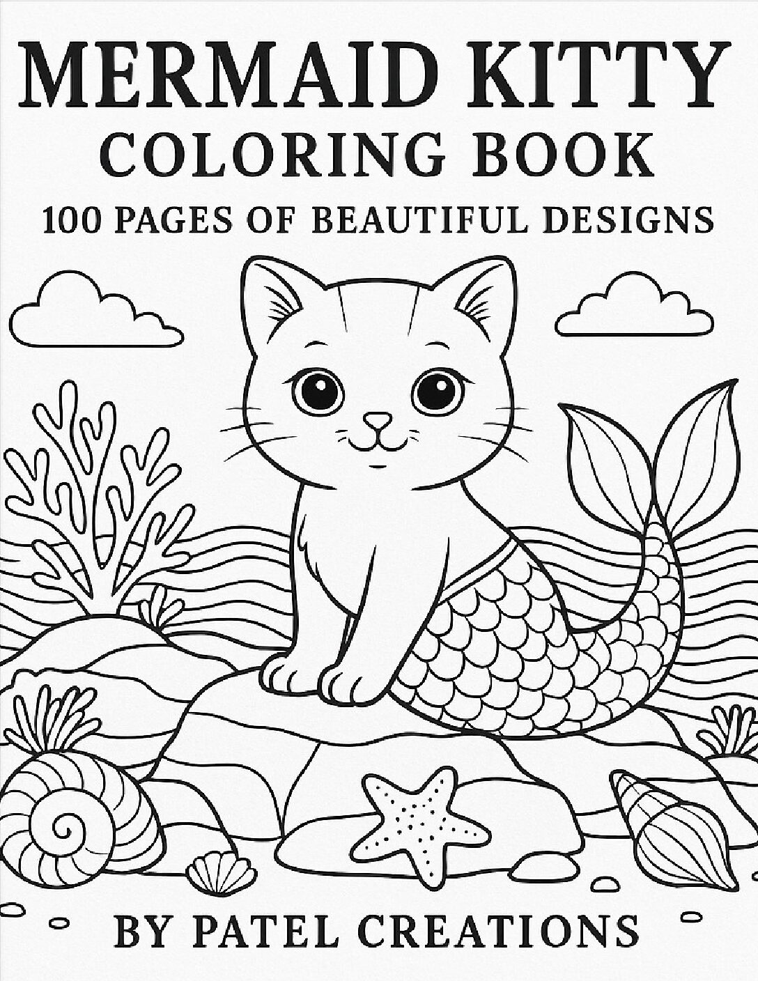 Mermaid Kitty Coloring Book - 100 Pages of Beautiful Designs - Digital Download