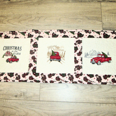 Quilt Table Runner Christmas Three Red Pickup Trucks