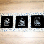 Quilt Table Runner Winter Snow Globe Cloche Cover Mason Jar