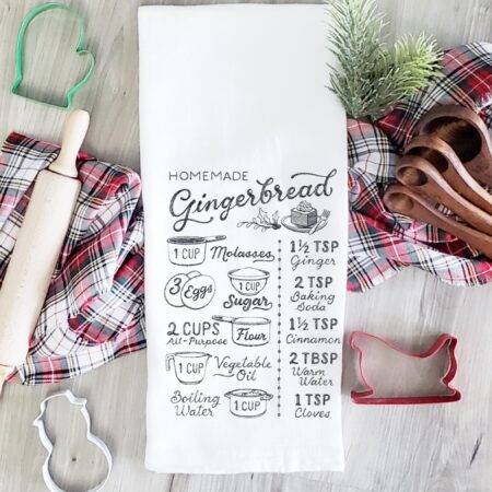 Homemade Gingerbread Recipe Tea Towel | Holiday Baking Gift