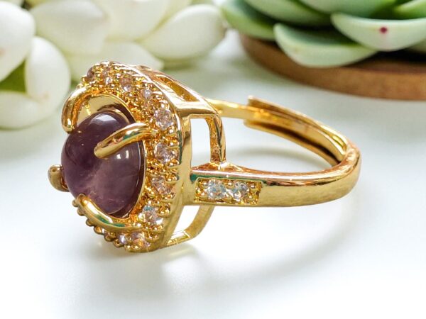 Amethyst Adjustable Ring: Gold Plated, Cubic Zirconia Accents, February Birthstone, Unique Promise Gift
