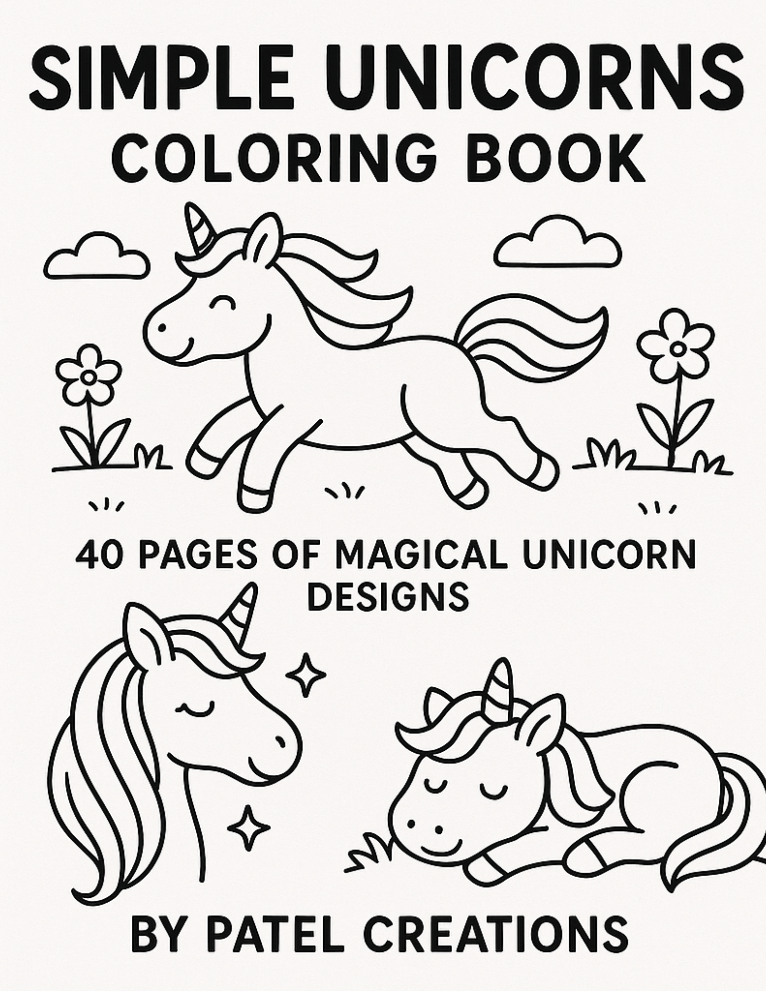 Simple Unicorns Coloring Book - 40 Pages of Magical Unicorn Designs - Digital Download