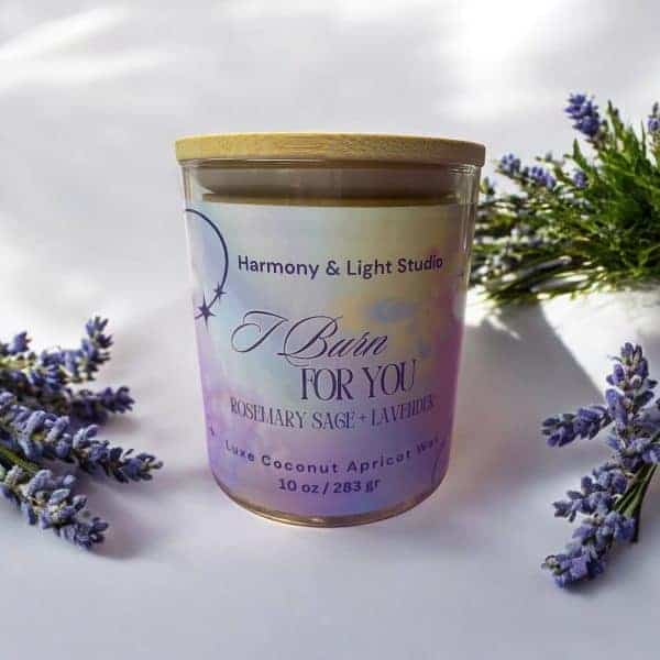 Rosemary Sage Lavender Candle: Coconut Apricot Wax, Calming Scent - 10 oz