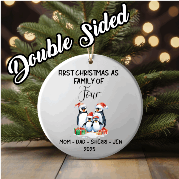 Personalized Family of 4 Christmas Ornaments – Custom First Christmas Keepsake (Double-Sided, Add Names)