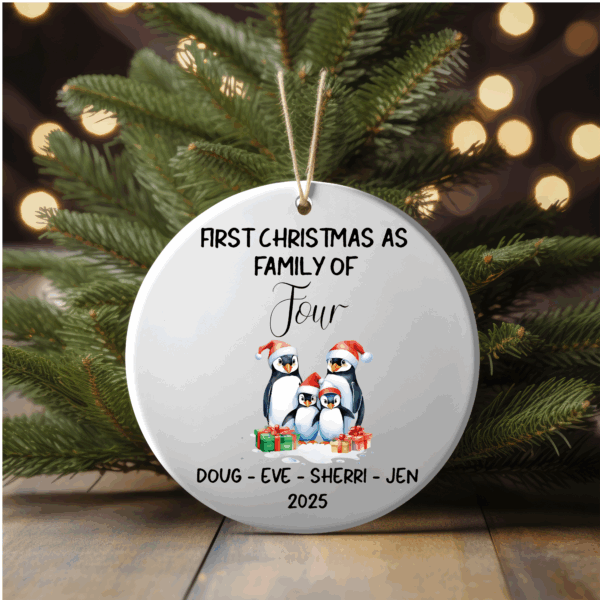 Personalized Family of 4 Christmas Ornaments – Custom First Christmas Keepsake (Double-Sided, Add Names)