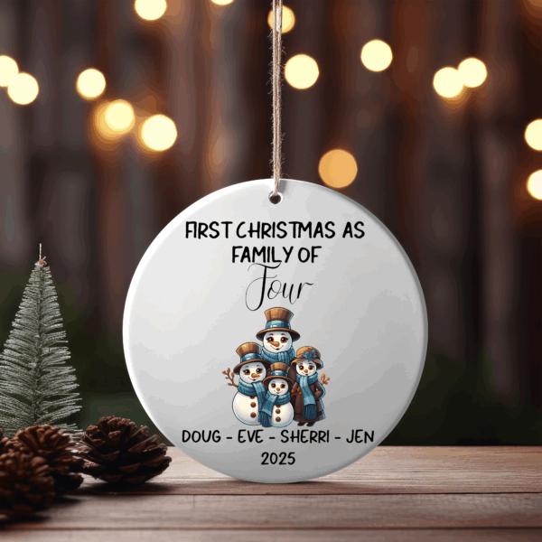 Personalized Family of 4 Christmas Ornaments – Custom First Christmas Keepsake (Double-Sided, Add Names)