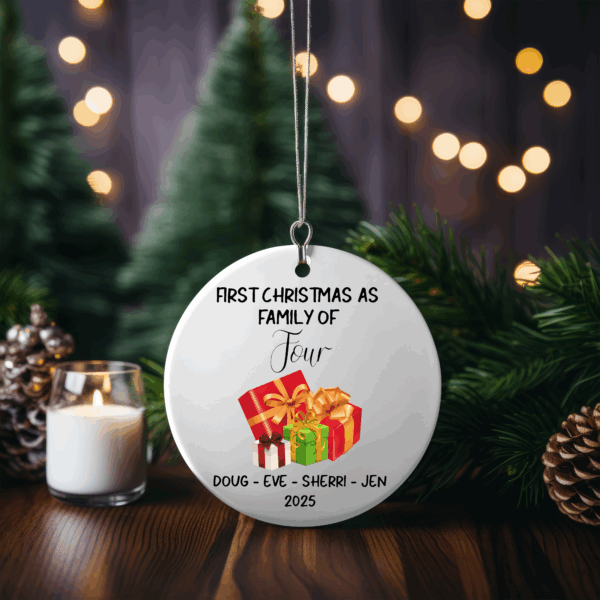 Personalized Family of 4 Christmas Ornaments – Custom First Christmas Keepsake (Double-Sided, Add Names)