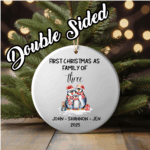 Personalized Family of 3 Christmas Ornaments – Custom First Christmas Keepsake (Double-Sided, Add Names)