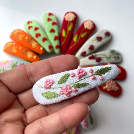 Hand-Embroidered Floral Hair Clip