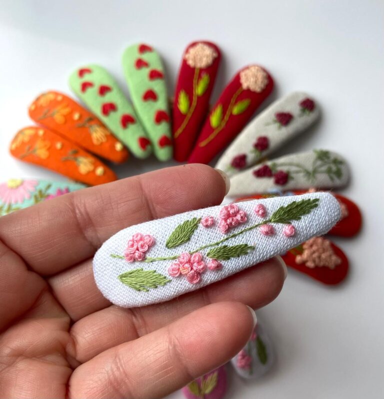 Hand-Embroidered Floral Hair Clip