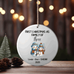 Personalized Family of 3 Christmas Ornaments – Custom First Christmas Keepsake (Double-Sided, Add Names)