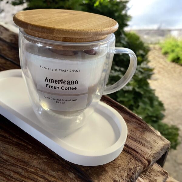 Custom Coffee Candle: Americano Scent, Coconut Apricot Wax (13.5 oz)