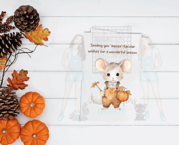 Fall Mouse Greeting Card Set – 5x7 Autumn Cards with Envelopes (Set of 7, Blank Inside)