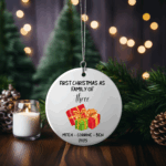 Personalized Family of 3 Christmas Ornaments – Custom First Christmas Keepsake (Double-Sided, Add Names)