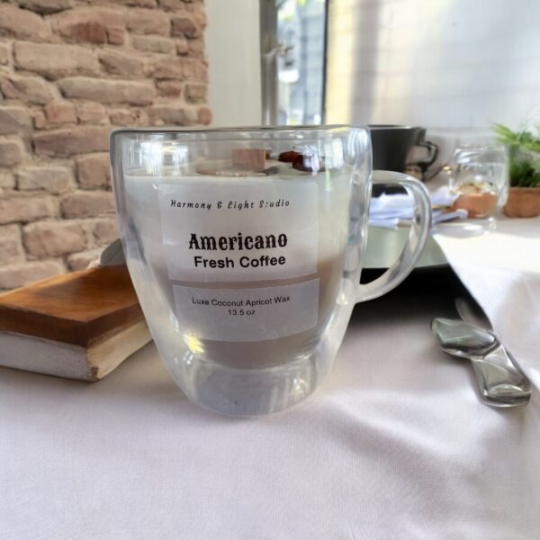 Custom Coffee Candle: Americano Scent, Coconut Apricot Wax (13.5 oz)
