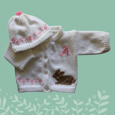 Bunny Beige Baby Sweater, Handmade Knitted Baby Sweater, Personalized Baby Sweater