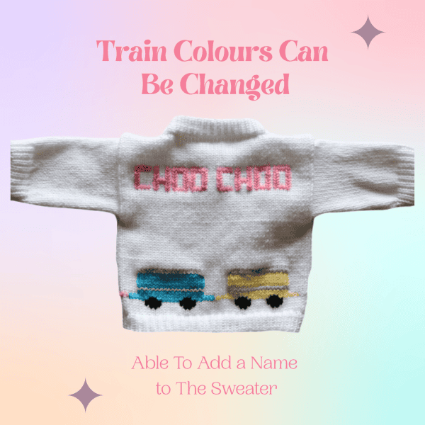 Train Pastel Baby Sweater, Handmade Knitted Baby Sweater, Personalized Baby Sweater