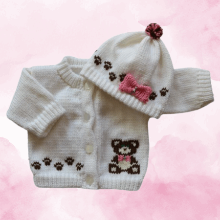 Teddy Bear Baby Sweater, Handmade Knitted Baby Sweater, Personalized Baby Sweater