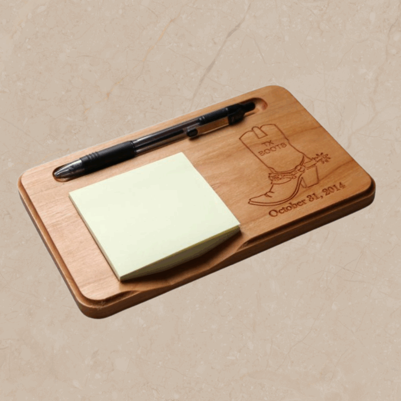Carved Wooden Cowboy Sticky Note Holder: Personalized Notepad & Pen Organizer