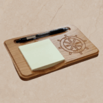 Carved Wooden Ships Wheel Sticky Note Holder: Personalized Notepad & Pen Organizer