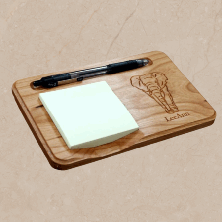 Carved Wooden Elephant Sticky Note Holder: Personalized Notepad & Pen Organizer