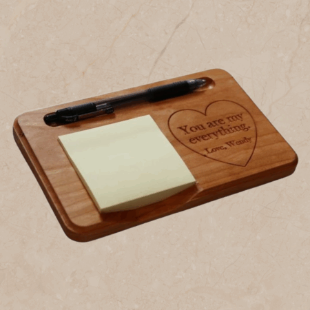 Carved Wooden Heart Shape Sticky Note Holder: Personalized Notepad & Pen Organizer