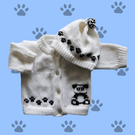 Panda Baby Sweater, Handmade Knitted Baby Sweater, Personalized Baby Sweater