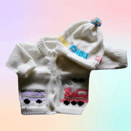 Train Pastel Baby Sweater, Handmade Knitted Baby Sweater, Personalized Baby Sweater