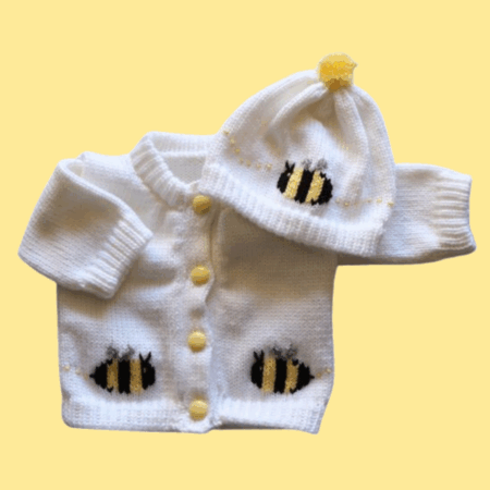 Honey Bee Baby Sweater, Handmade Knitted Baby Sweater, Personalized Baby Sweater