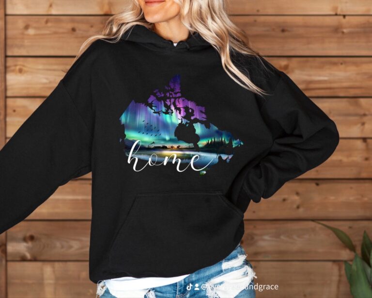 Canada Home Hoodie – Northern Lights Canada Map Sweatshirt | Manitoba Made