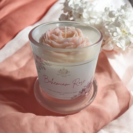 Rose Infused Candle: Coconut Apricot Wax, Bohemian Rose Scent