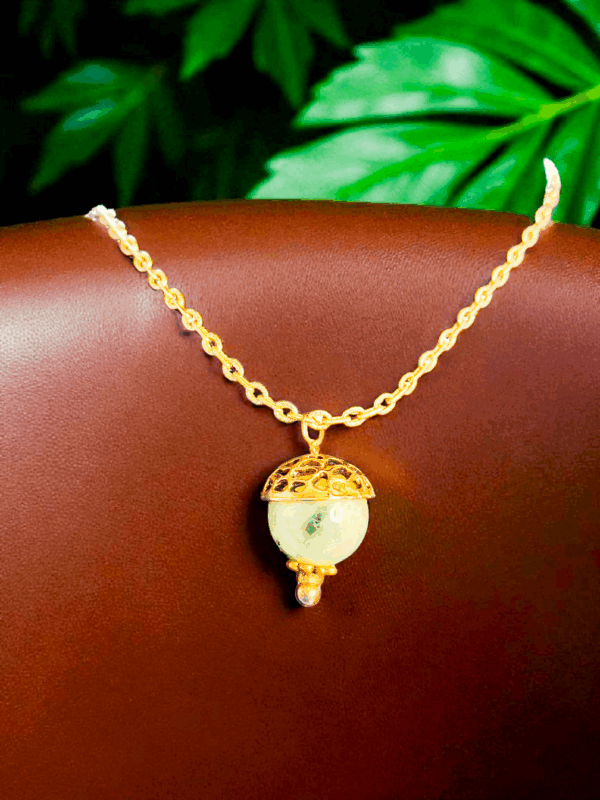 Nature-Inspired Green Jade Acorn Necklace in Gold