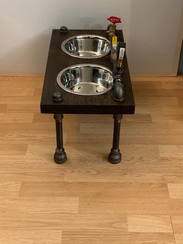 Unique steampunk style raised dog bowl feeder