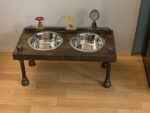 Unique steampunk style raised dog bowl feeder