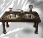 Unique steampunk style raised dog bowl feeder
