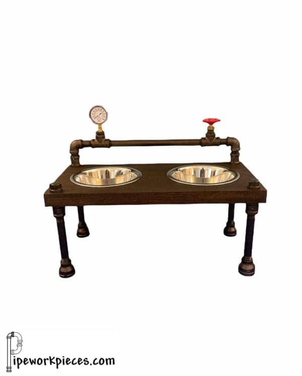 Steampunk Raised Dog Bowl Feeder: Industrial Style