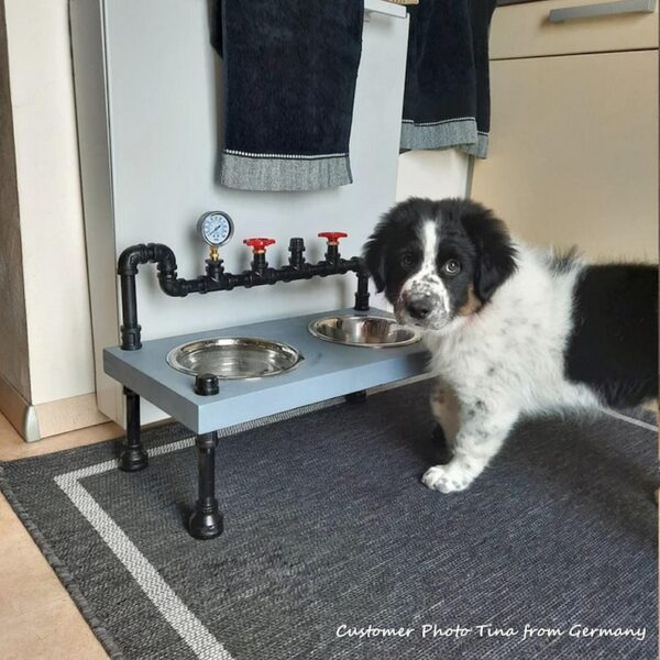 Steampunk Raised Dog Bowl Feeder: Knotty Pine, Industrial Style