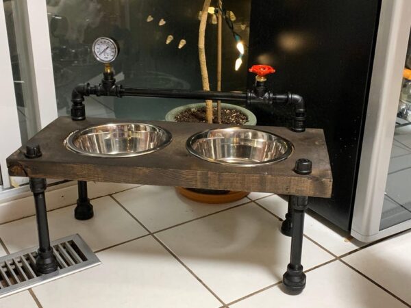 Steampunk Raised Dog Bowl Feeder: Industrial Style