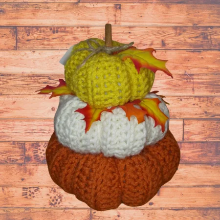 Hand-Crocheted Pumpkin Centrepiece with Cinnamon Stick Stem & Fall Leaves - Thanksgiving Table Decor, Rustic Fall Home Decoration