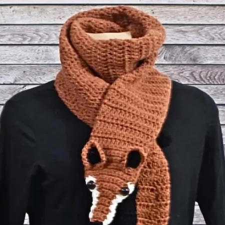 Handmade Crocheted Fox Scarf with Safety Eyes and Loop Closure - Trendy & Made to Order