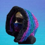 Stylish Black and Polo Stripe Turtleneck Hoodie with Faux Fur Trim for All-Day Comfort