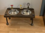 Unique steampunk style raised dog bowl feeder